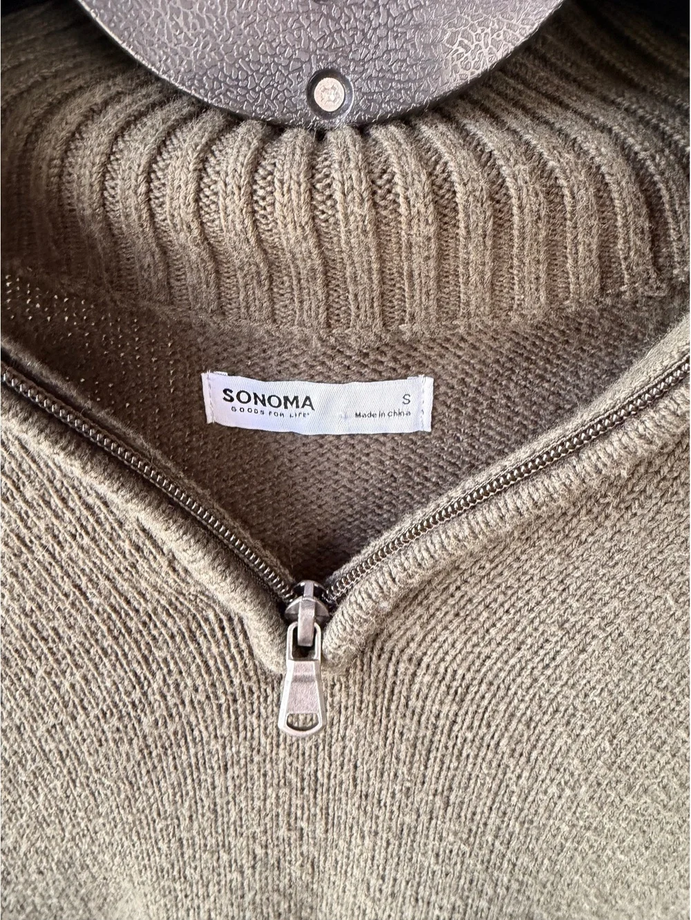 Sonoma olive quarter-zip sweater